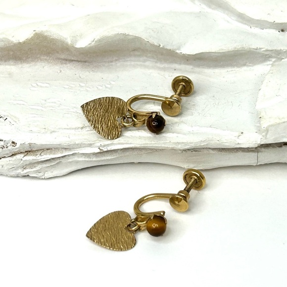 Vintage DCE Screw-back Earrings 14k GF With Tigers-eye Stone - Picture 7 of 8